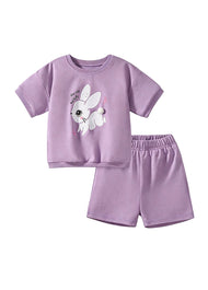 Girls Cotton Bunny Two-Piece Shorts Set