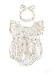 Baby Girl Soft Cotton Floral Romper with Headband