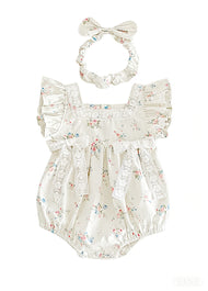 Baby Girl Soft Cotton Floral Romper with Headband
