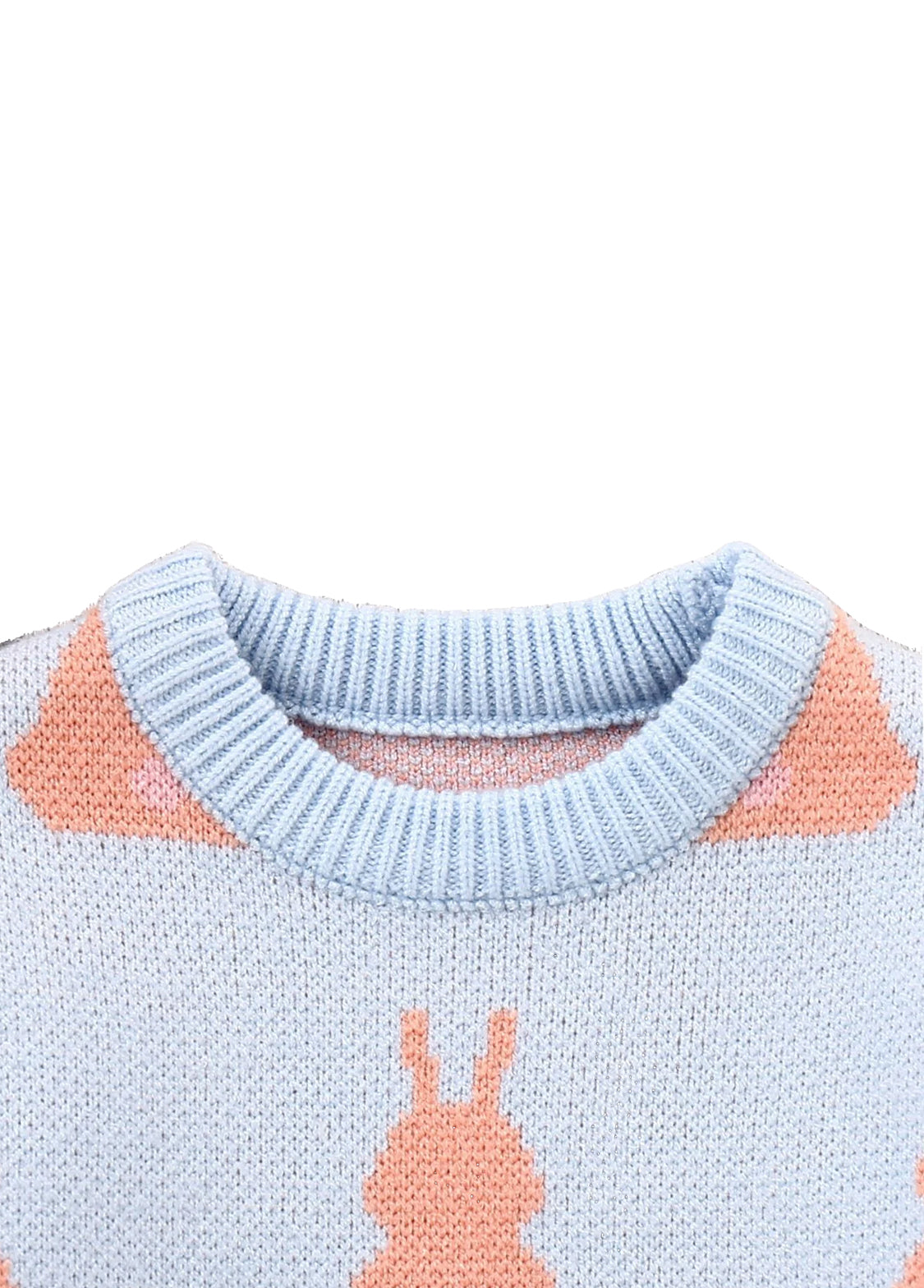 Girls Cute Bunny Jacquard Short-sleeved Sweater And Shorts Set