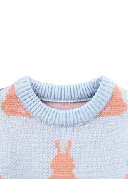 Girls Cute Bunny Jacquard Short-sleeved Sweater And Shorts Set