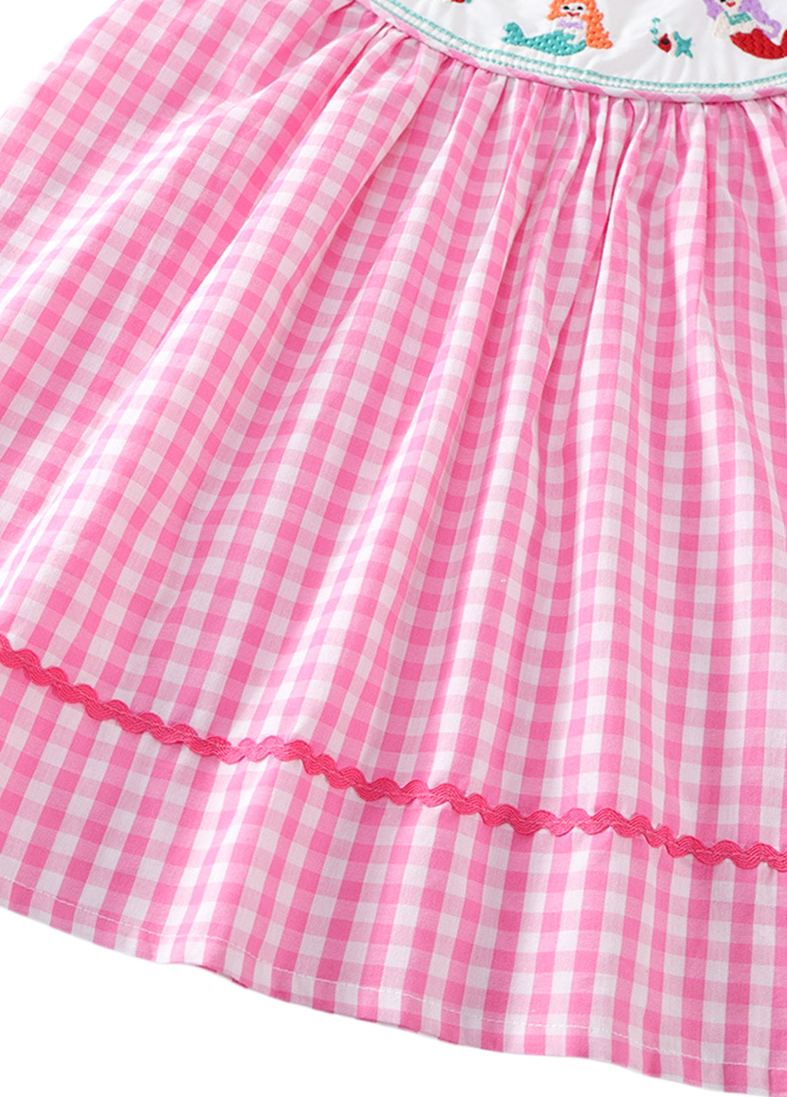 Girls Mermaid Embroidered Cotton Plaid Dress