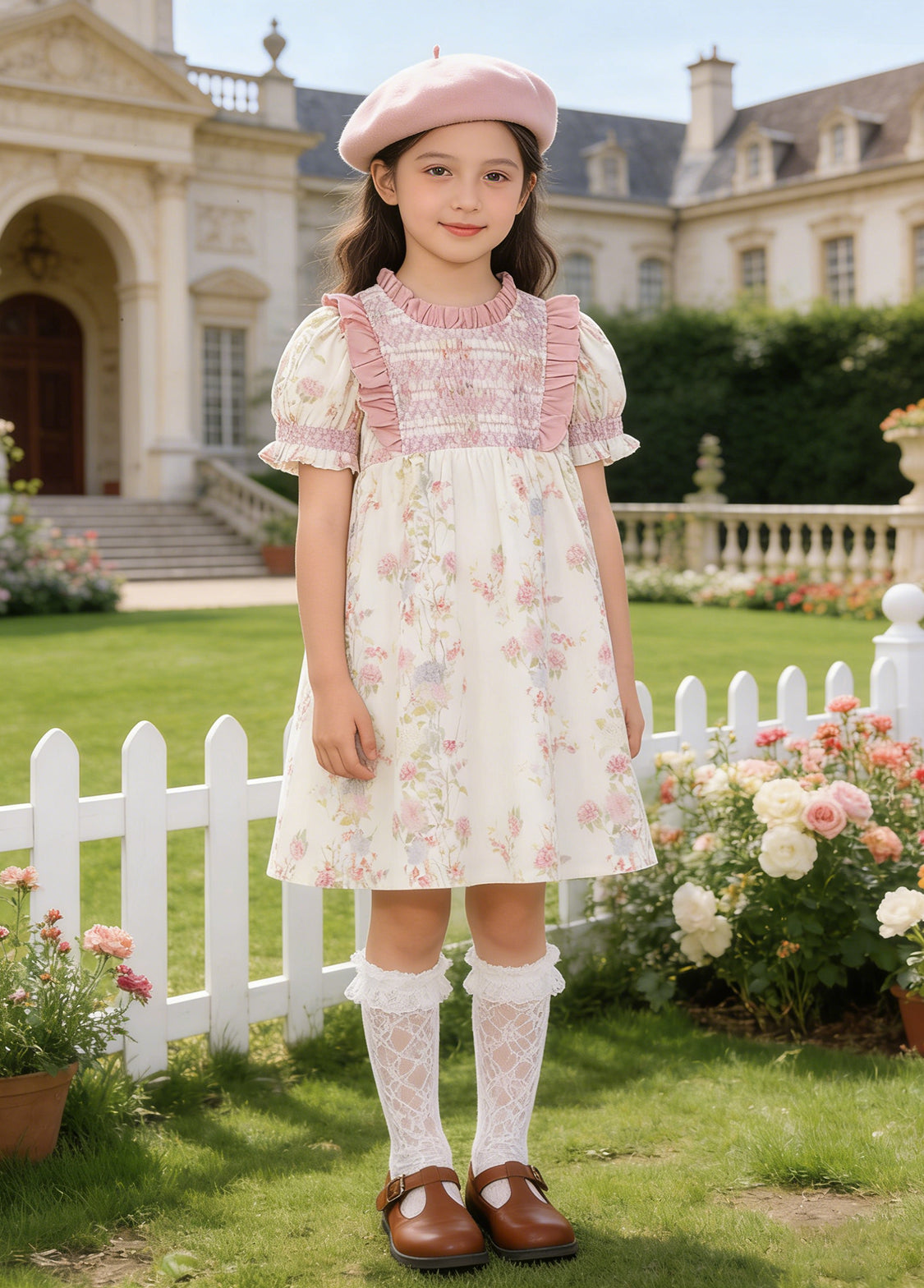 Girls Floral Print Cotton Dress