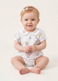 Baby Girl's Summer Antibacterial & Breathable Bamboo Fiber Garden-Themed Short-Sleeve Romper