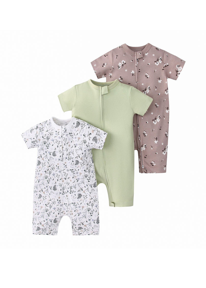 3-Piece Baby Girl Cotton Cute Floral Print Short-Sleeve Romper