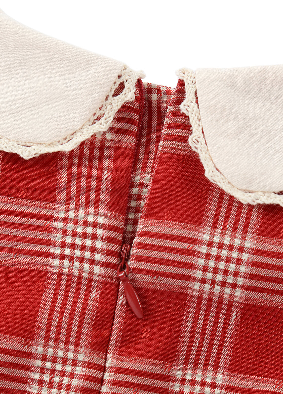 Girls Plaid Lace Trim Cotton Dress