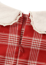 Girls Plaid Lace Trim Cotton Dress