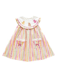 Girls Rainbow Bear Embroidered Cotton Dress