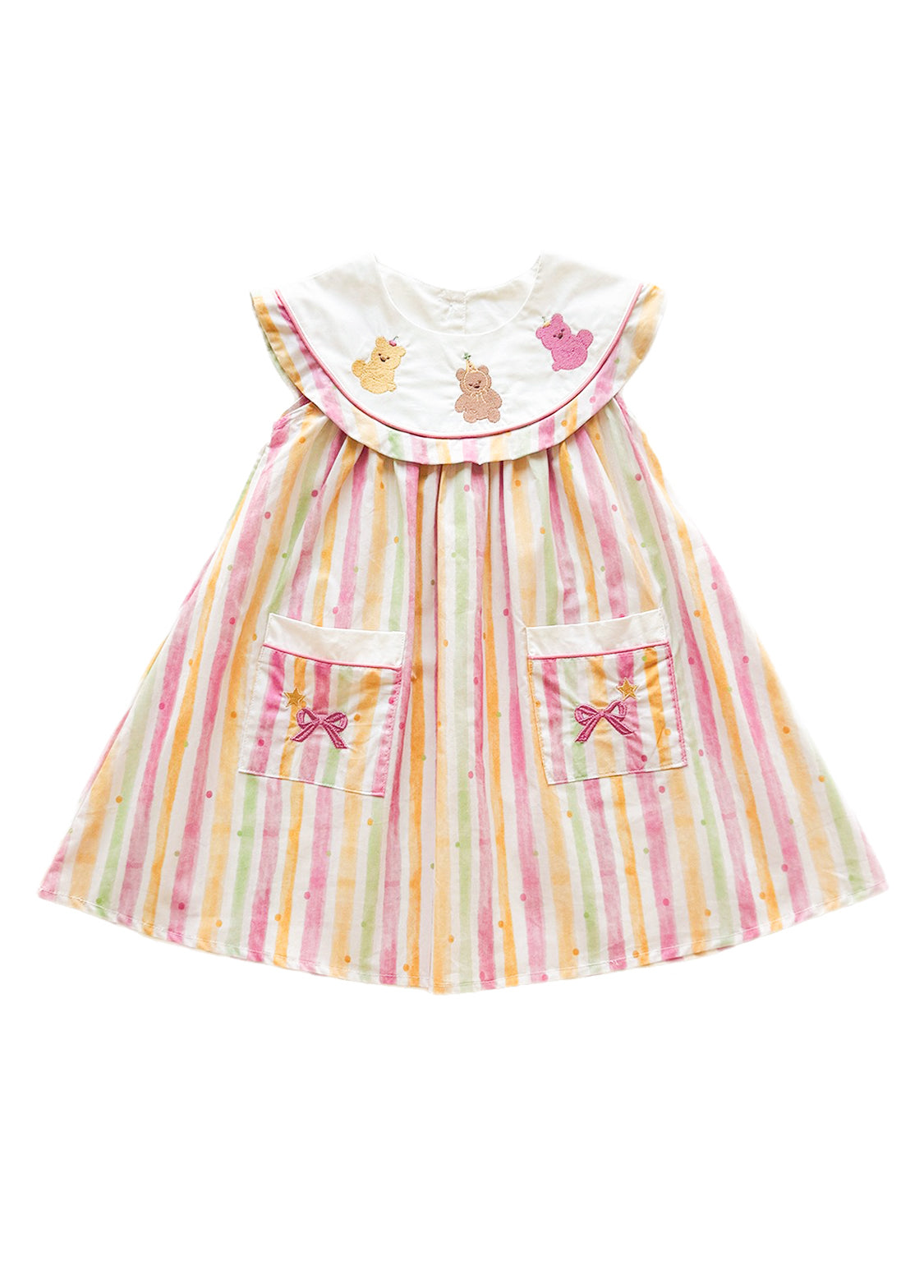Girls Rainbow Bear Embroidered Cotton Dress