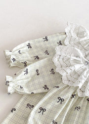 Baby Girls Pastoral Style Bowknot Romper With Hairband