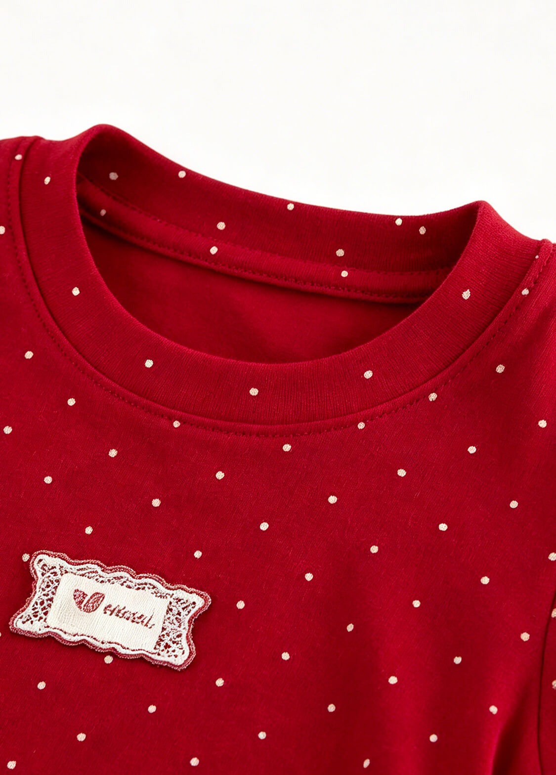 Girls Summer Polka Dot T-Shirt Kids Soft Cotton Short Sleeve Crewneck Top with Cute Patch Detail