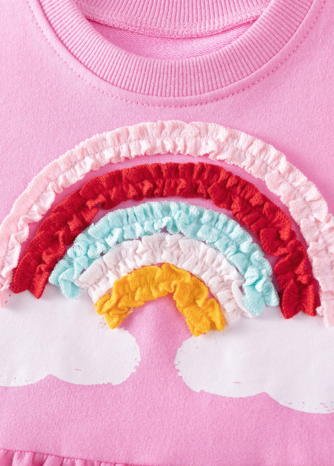 Girls Cute Rainbow Embroidered Long-sleeved T-shirt