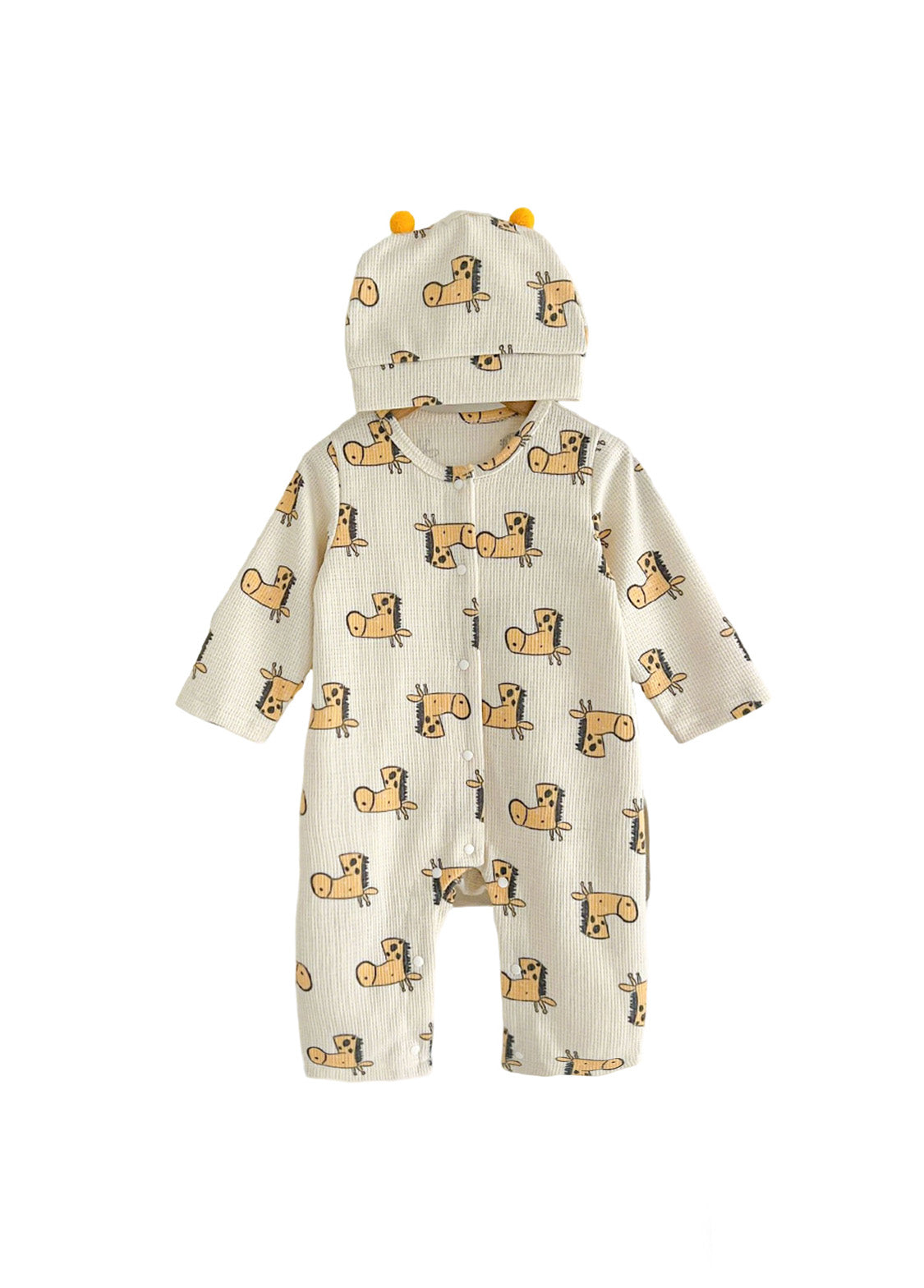 Baby Cute Cartoon Print Long-sleeved Romper With Hood