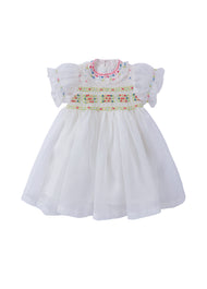 Girls Sweet Embroidered Round Neck Chiffon Princess Dress