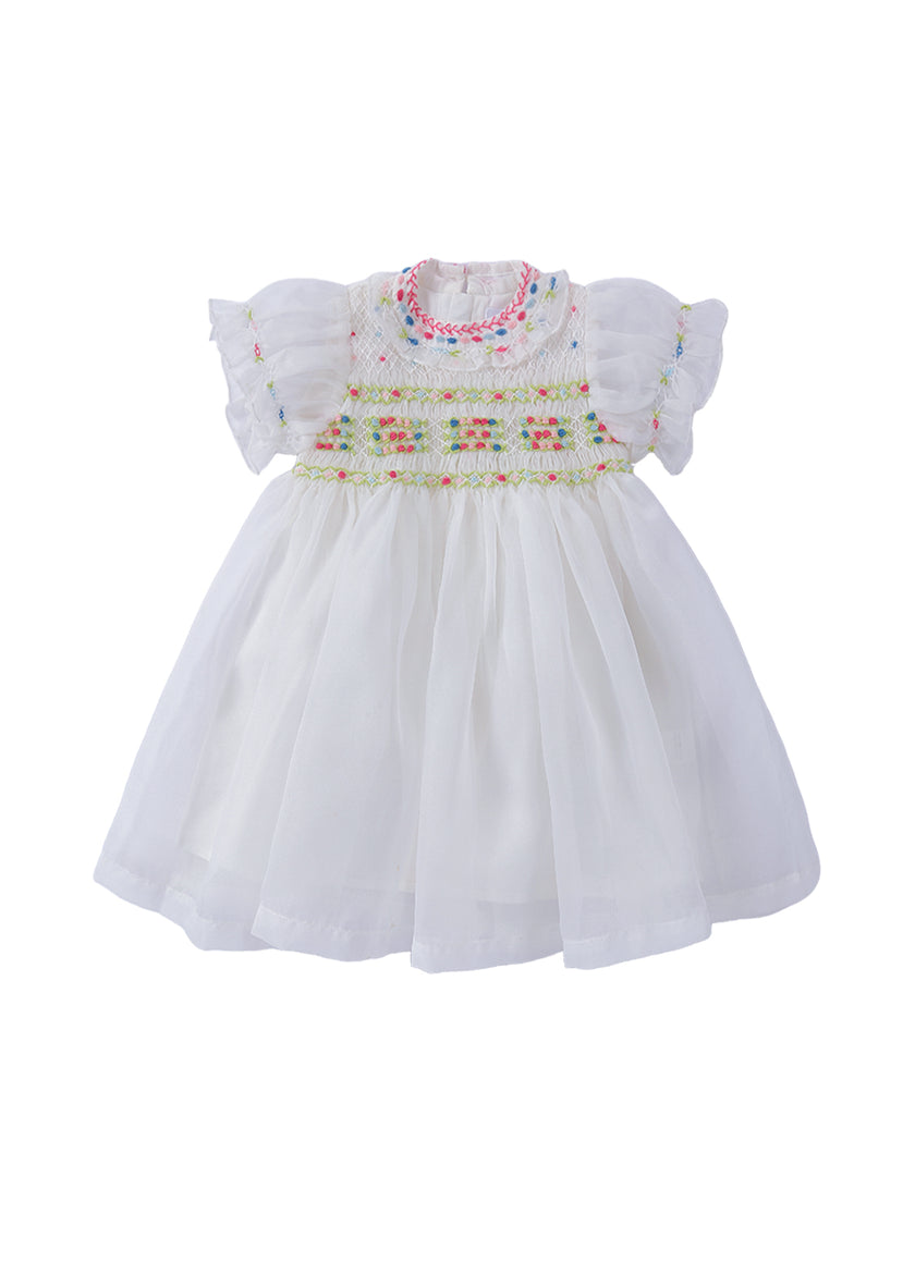 Girls Sweet Embroidered Round Neck Chiffon Princess Dress