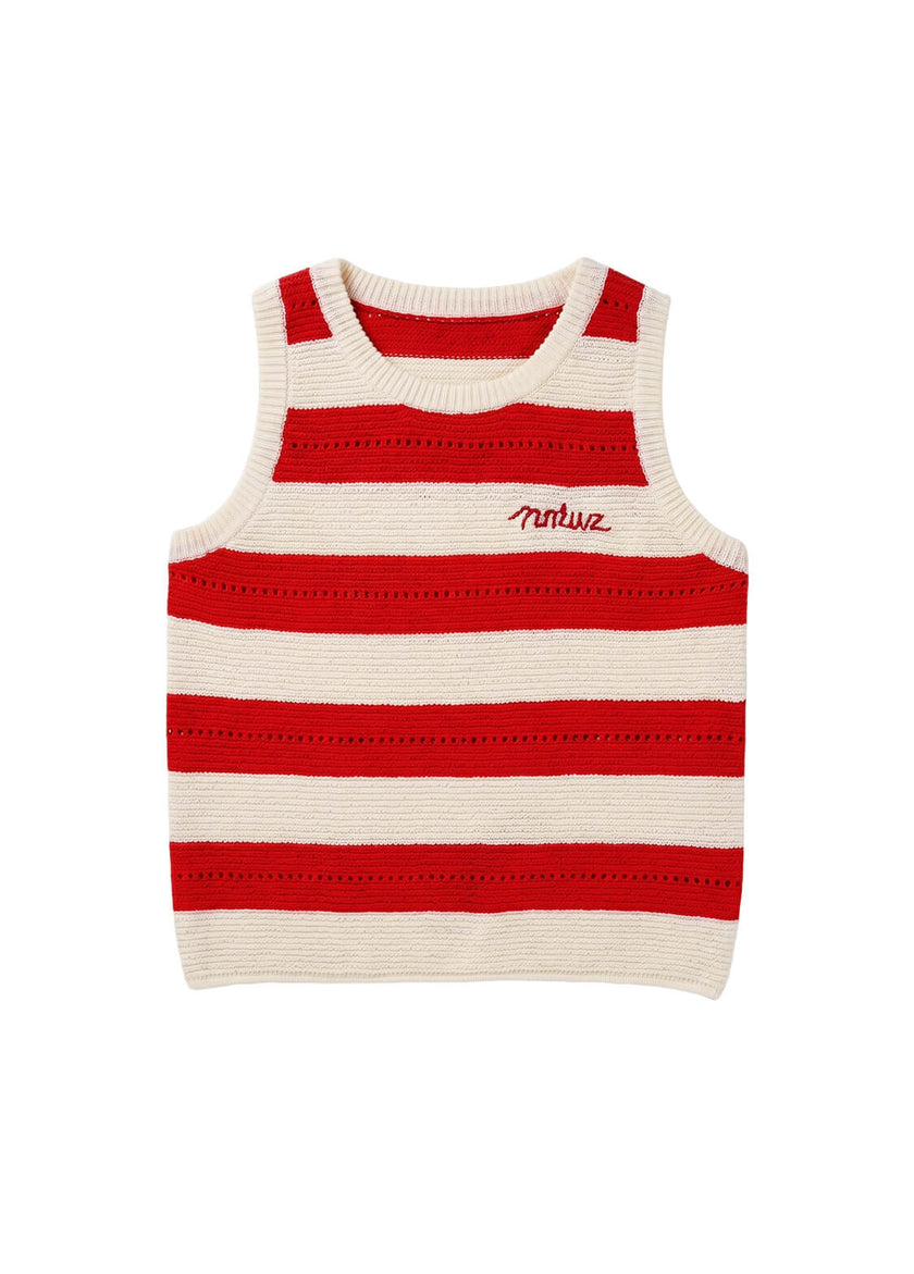 Girls Summer Knit Striped Tank Top Kids Korean Style Sleeveless Hollow Out Breathable Camisole Vest