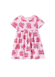 Girls Sweet Bow-print Short-sleeved Dress