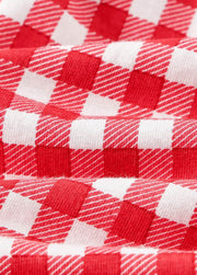 Girls Summer Gingham Plaid Dress Kids Loose Fit Red Checkered A-Line Sundress with Contrast Peter Pan Collar