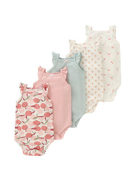 Baby Girls Cotton Floral Strap Bodysuit 5-Pack (0–1Y)