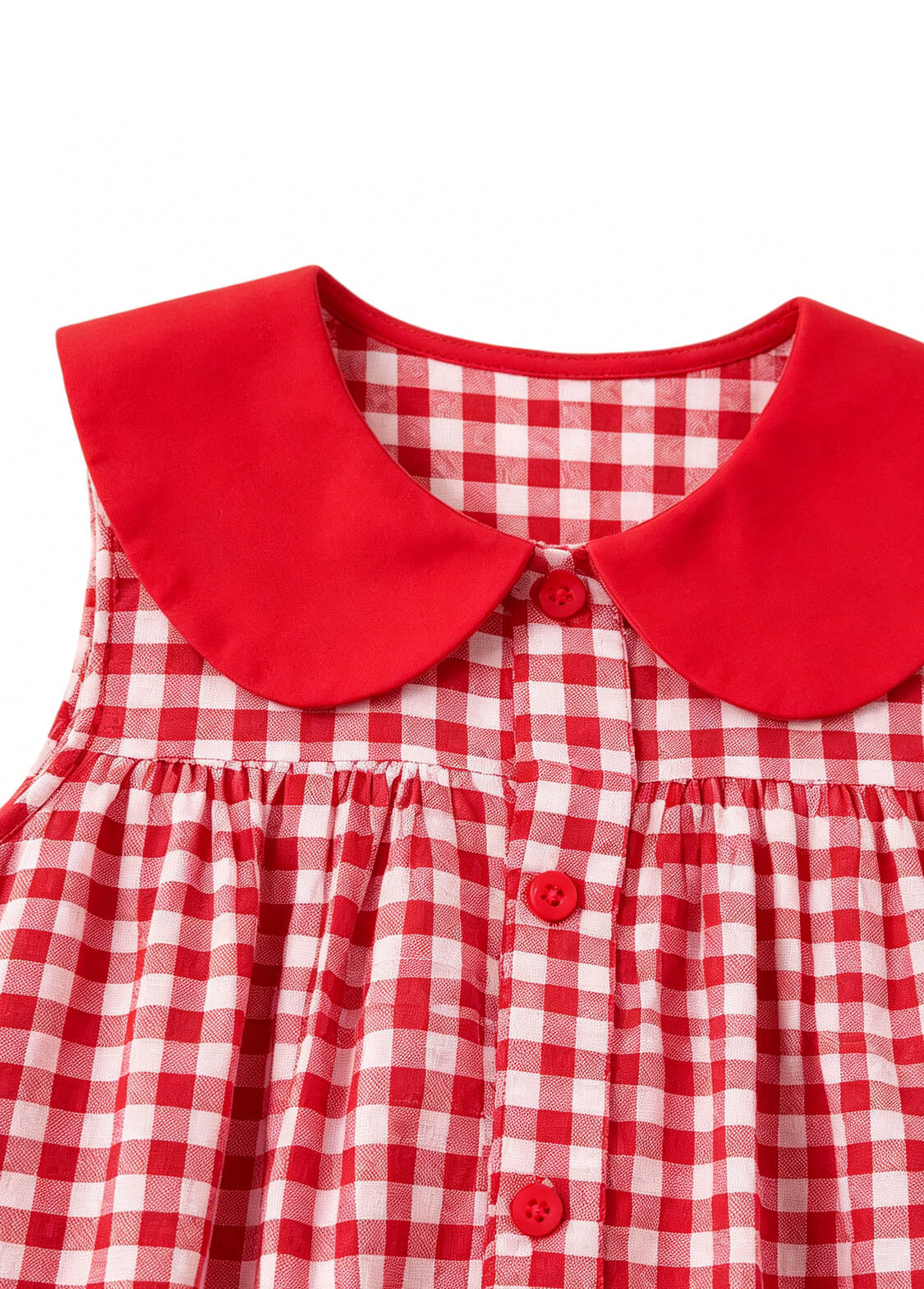 Girls Summer Gingham Plaid Dress Kids Loose Fit Red Checkered A-Line Sundress with Contrast Peter Pan Collar