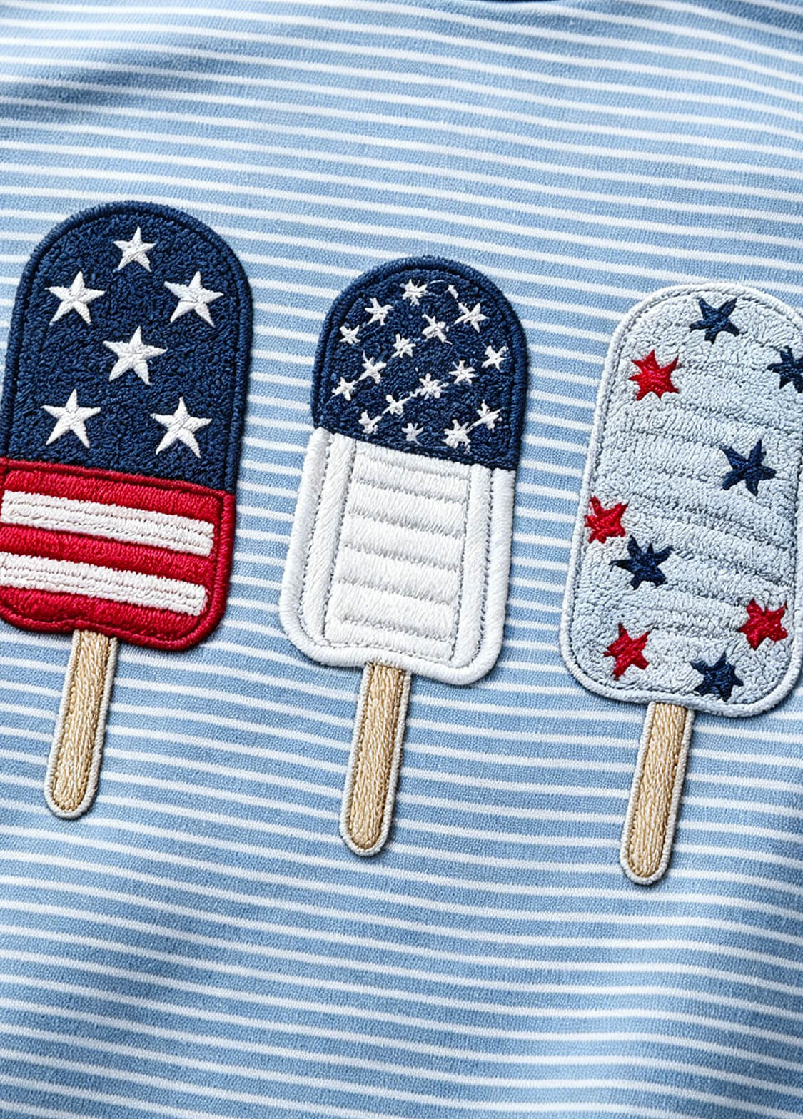 Baby Girls 4th of July Patriotic Romper Infant Independence Day Popsicle Embroidered Striped Short Sleeve Bodysuit