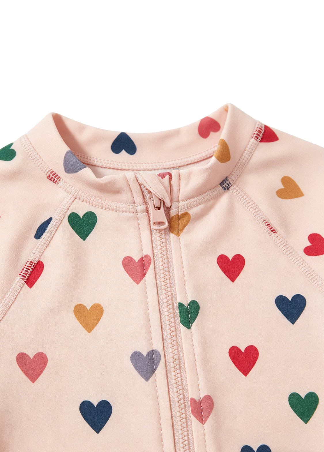 Girls' Swimsuit: Toddler & Kids' One-Piece Long-Sleeve Swimwear with Small Heart Print — Sun-Protective & Quick-Drying