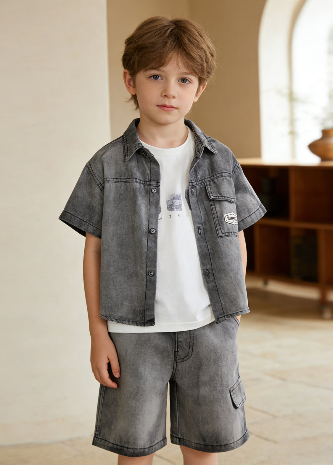 Boys Denim & Cotton Three-Piece Outfit