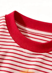 Kids Spring Autumn Long Sleeve Striped T-Shirt Unisex Baby Color-Block Patchwork Sleeve Cotton Top