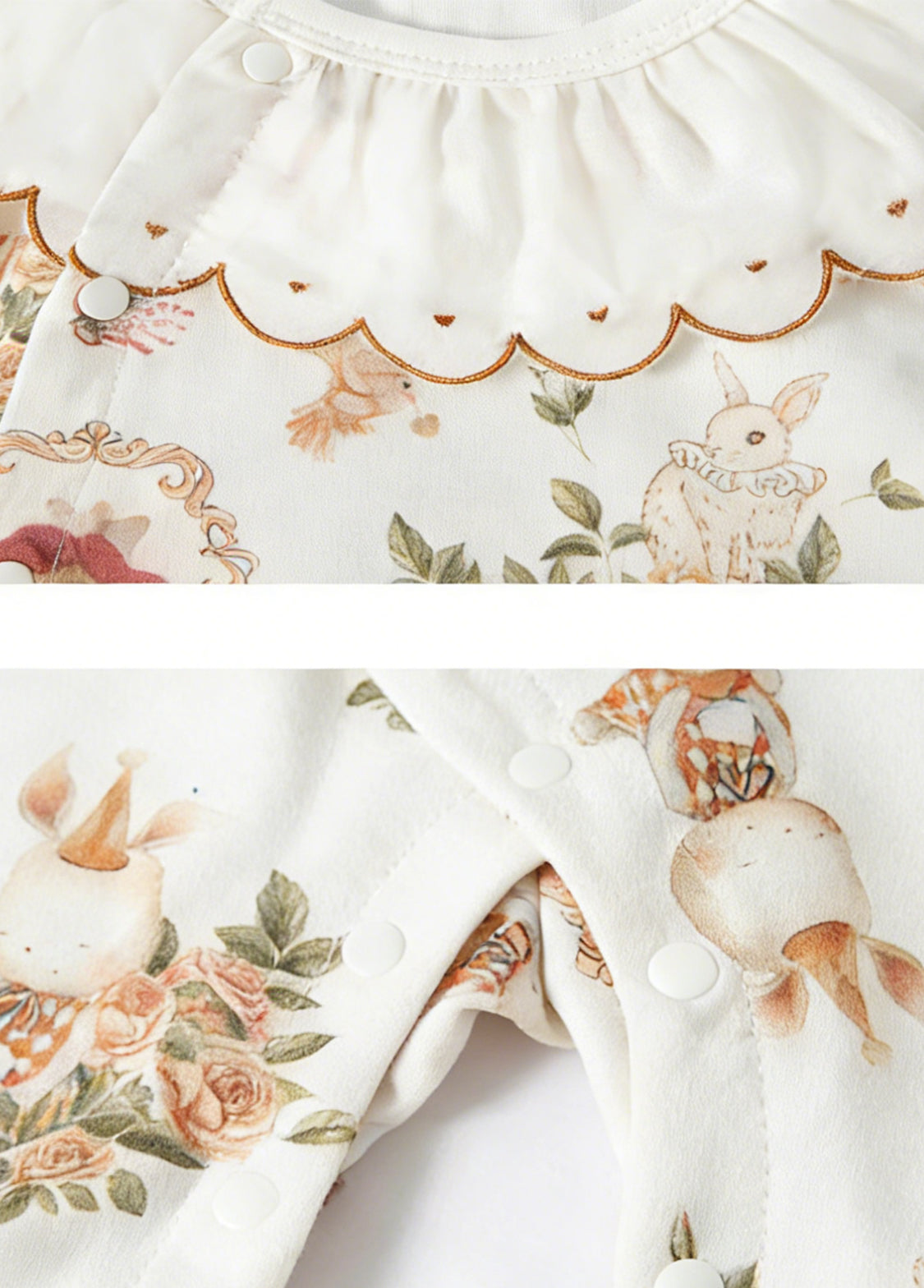 Baby Girls Cute Bamboo Fiber Floral Cartoon Print Dollar Collar Romper