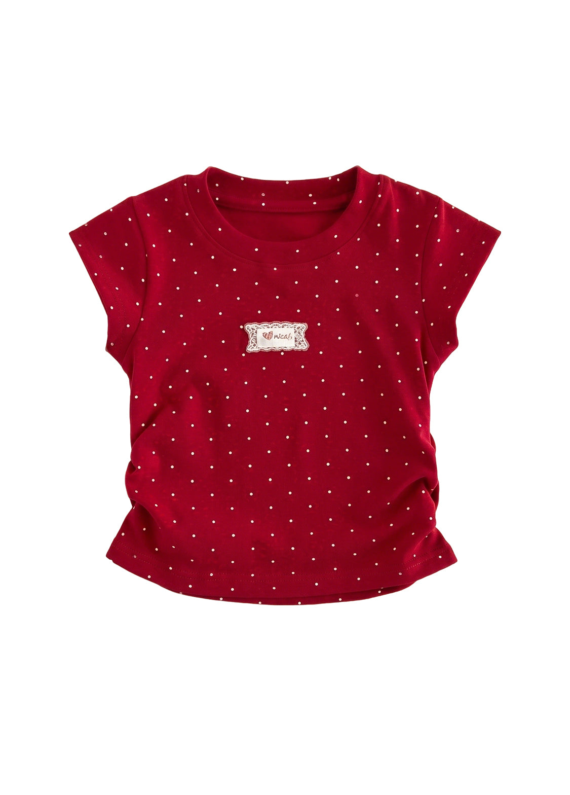 Girls Summer Polka Dot T-Shirt Kids Soft Cotton Short Sleeve Crewneck Top with Cute Patch Detail