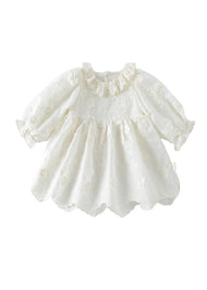 Girls Retro Stereoscopic Embroidered Ruffles Long-sleeved Princess Dress