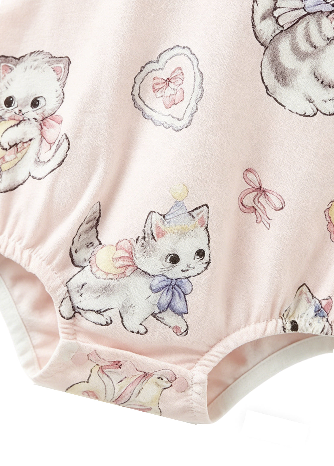 Antibacterial Baby Girl Bamboo Romper | Breathable Summer Cat Print Jumpsuit
