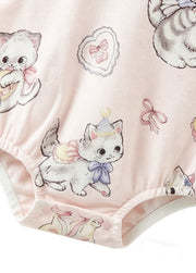 Antibacterial Baby Girl Bamboo Romper | Breathable Summer Cat Print Jumpsuit