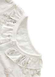 Baby Girl's Summer Bamboo Fiber Romper — Lightweight Design with Bellflower & Elf Bunny Print
