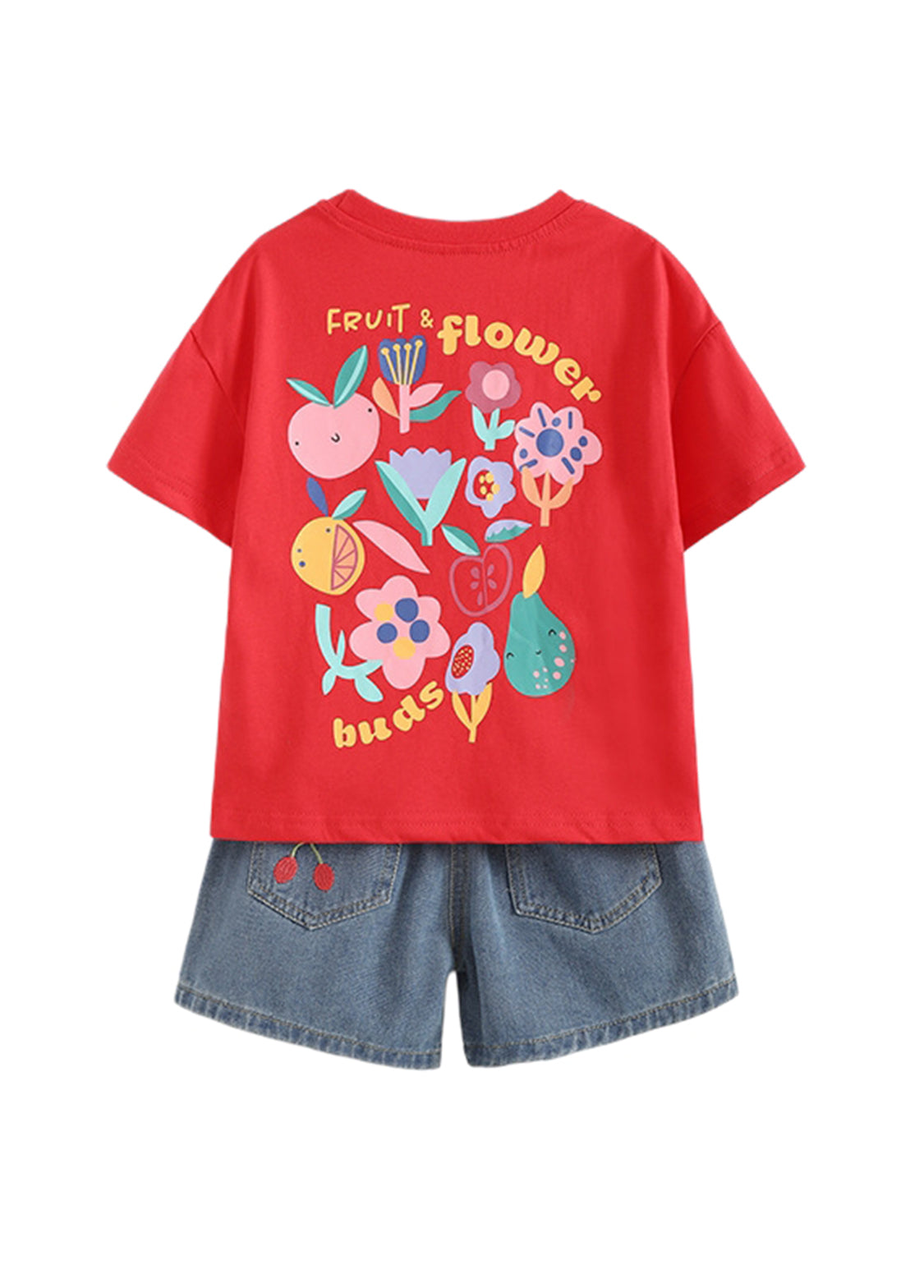 Girls Cotton T-Shirt & Denim Shorts Two-Piece Set