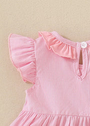 Baby Girls Pink Striped Ruffled Bow Top And Lantern Pants Set