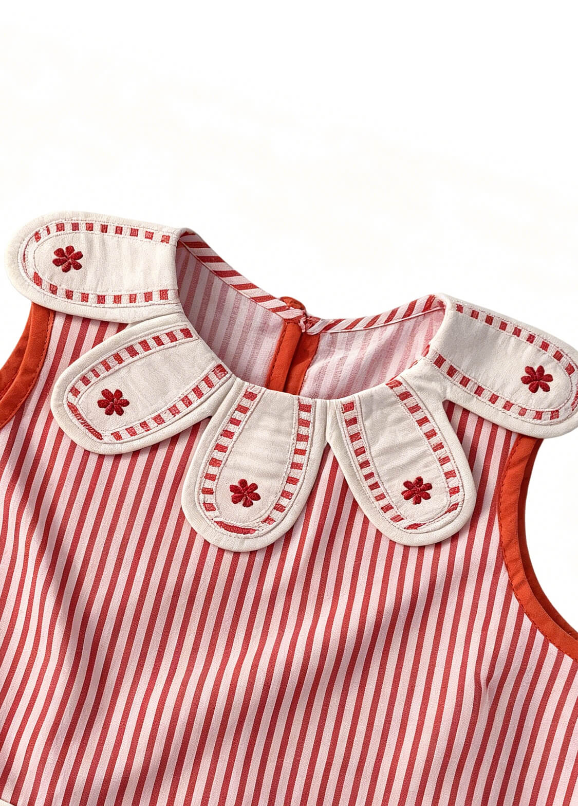 Girls Summer Vertical Striped Sleeveless Dress Toddler Petal Collar A-Line Sundress with Flower Embroidered Pockets
