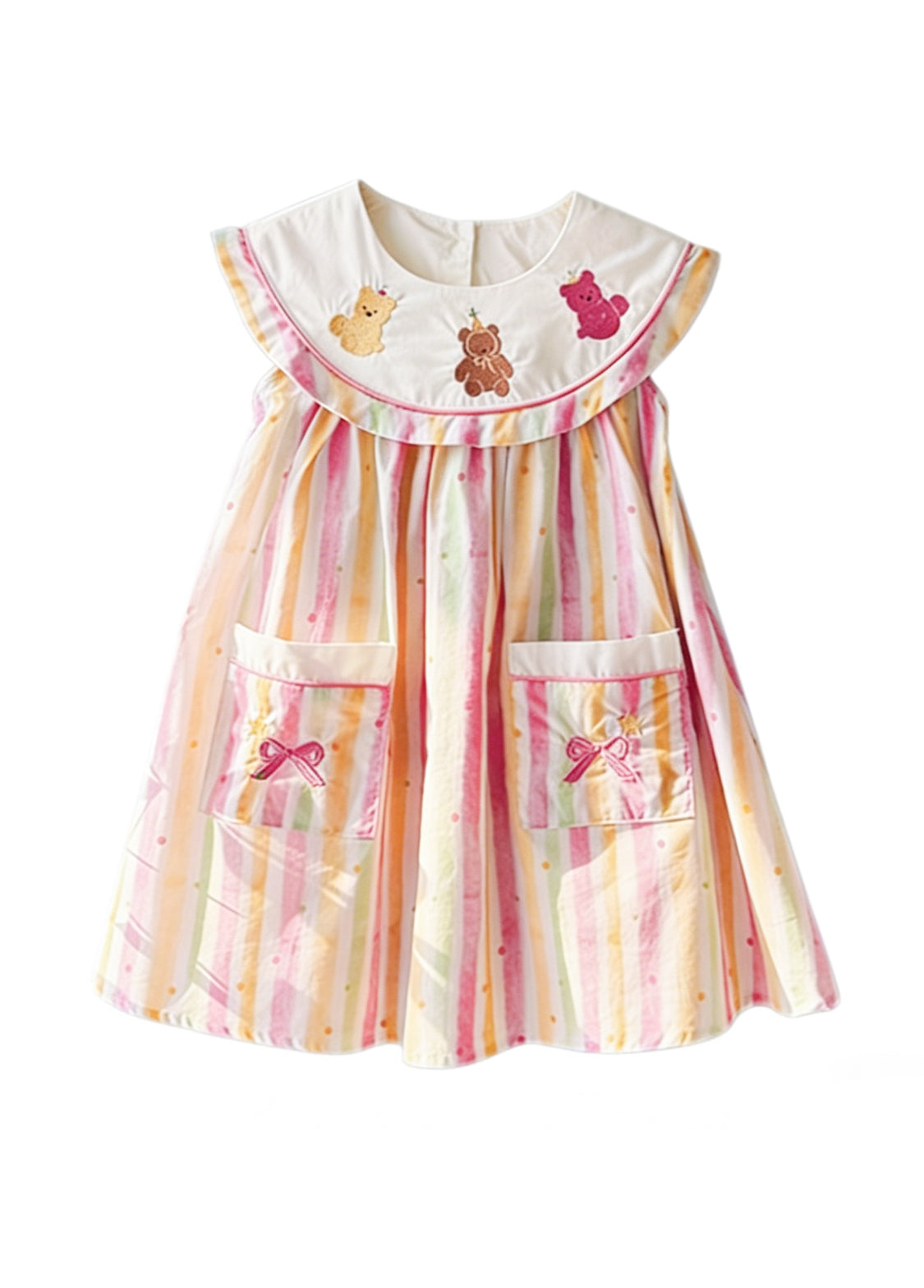 Girls Rainbow Bear Embroidered Cotton Dress