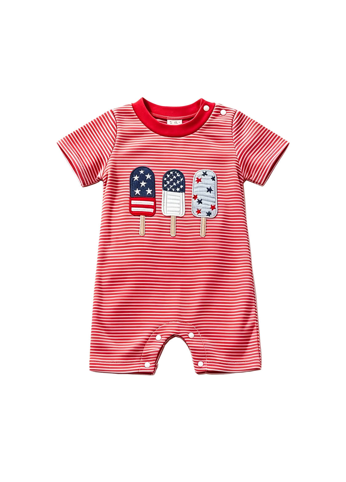 Baby Girls 4th of July Patriotic Romper Infant Independence Day Popsicle Embroidered Striped Short Sleeve Bodysuit
