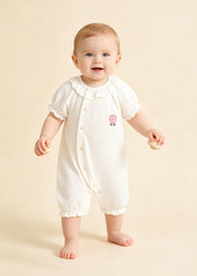 Baby Girl's Breathable Bamboo Fiber Short-Sleeve Romper (Two Styles Available; Includes Matching Bib)