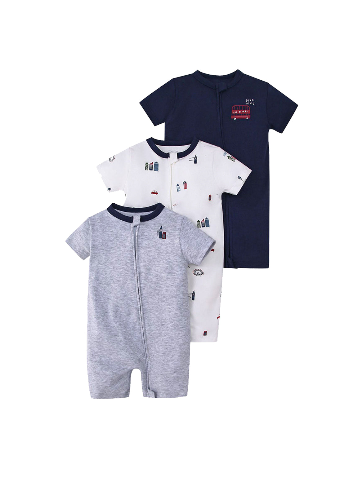 3-Pack Baby Boys Cotton Cute Printed Short-Sleeved Romper