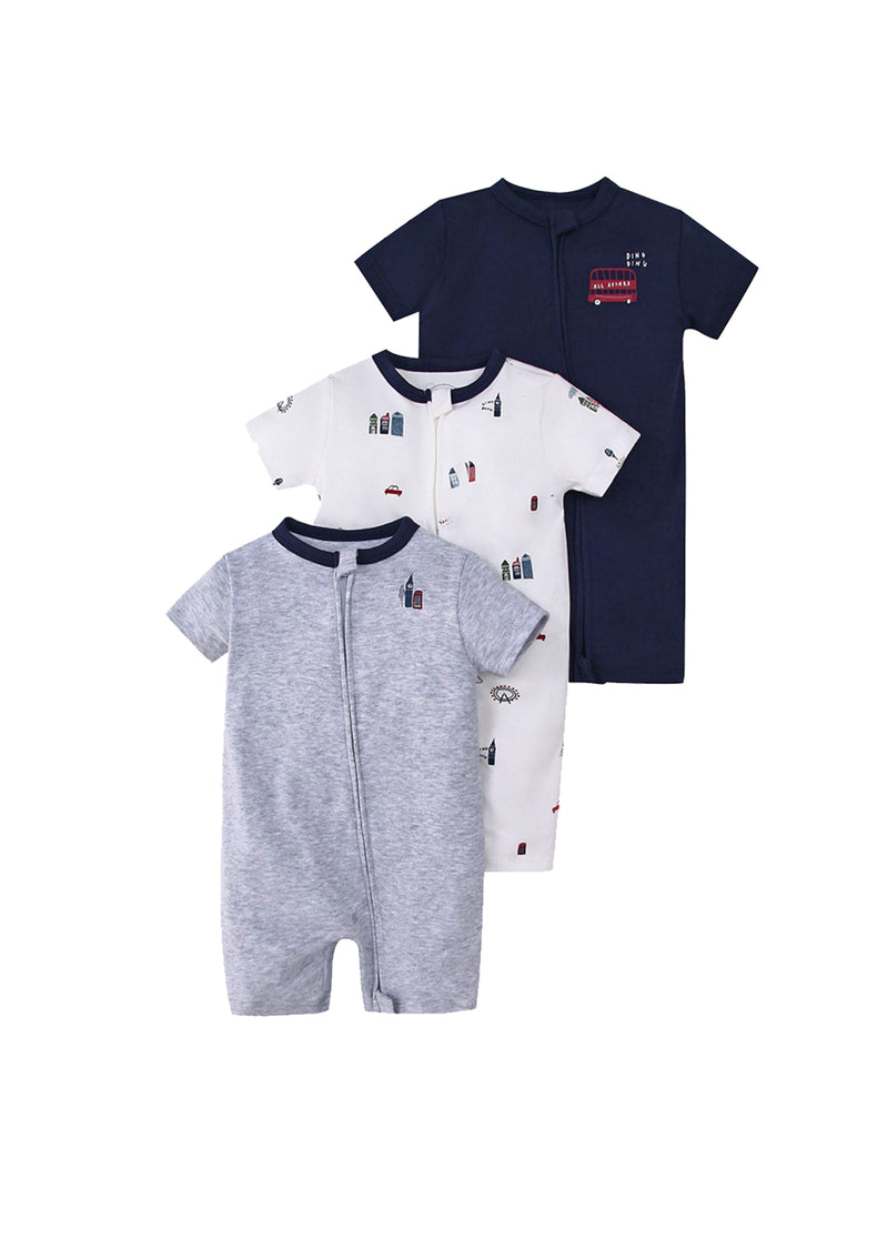 3-Pack Baby Boys Cotton Cute Printed Short-Sleeved Romper