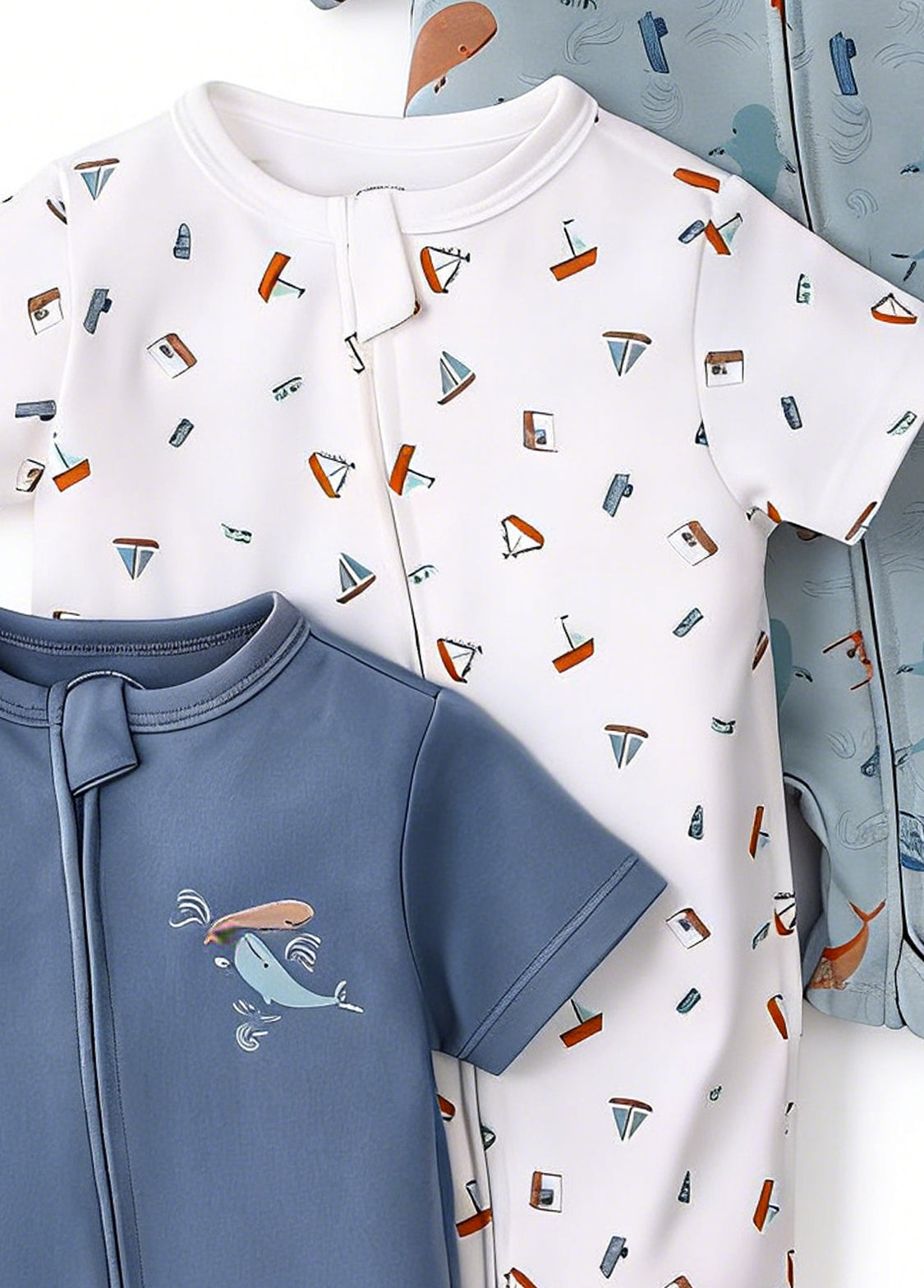 3-Pack Baby Boys Cotton Cute Printed Short-Sleeved Romper