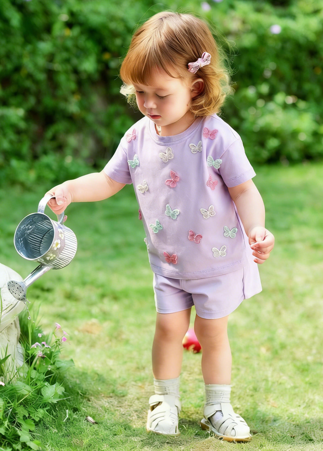 Girls Cute 3D Butterfly Embroidered Short-sleeved T-shirt