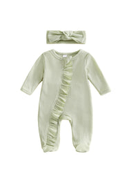 Baby Girl  Cute Ruffled Romper With Headband