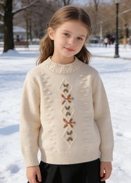 Girls Floral Knit Sweater Long Sleeve