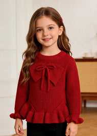 Girls Bow Knit Sweater Long Sleeve