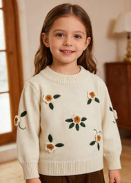 Girls Floral Embroidered Knit Sweater