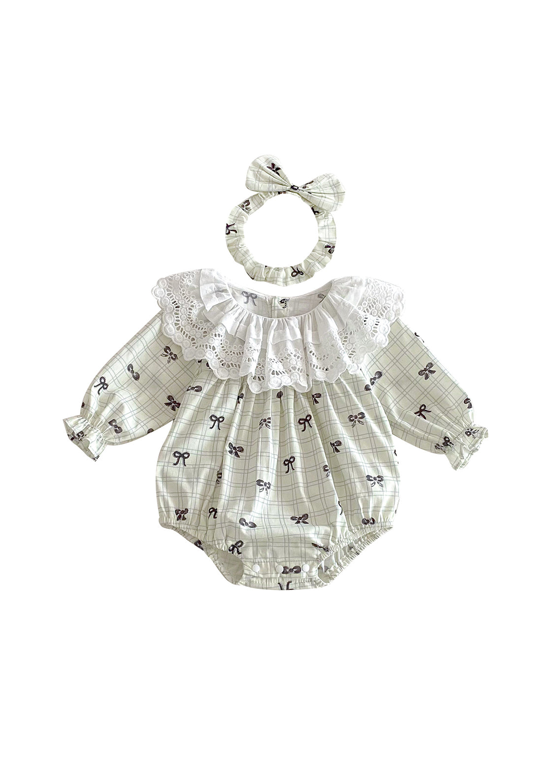 Baby Girls Pastoral Style Bowknot Romper With Hairband