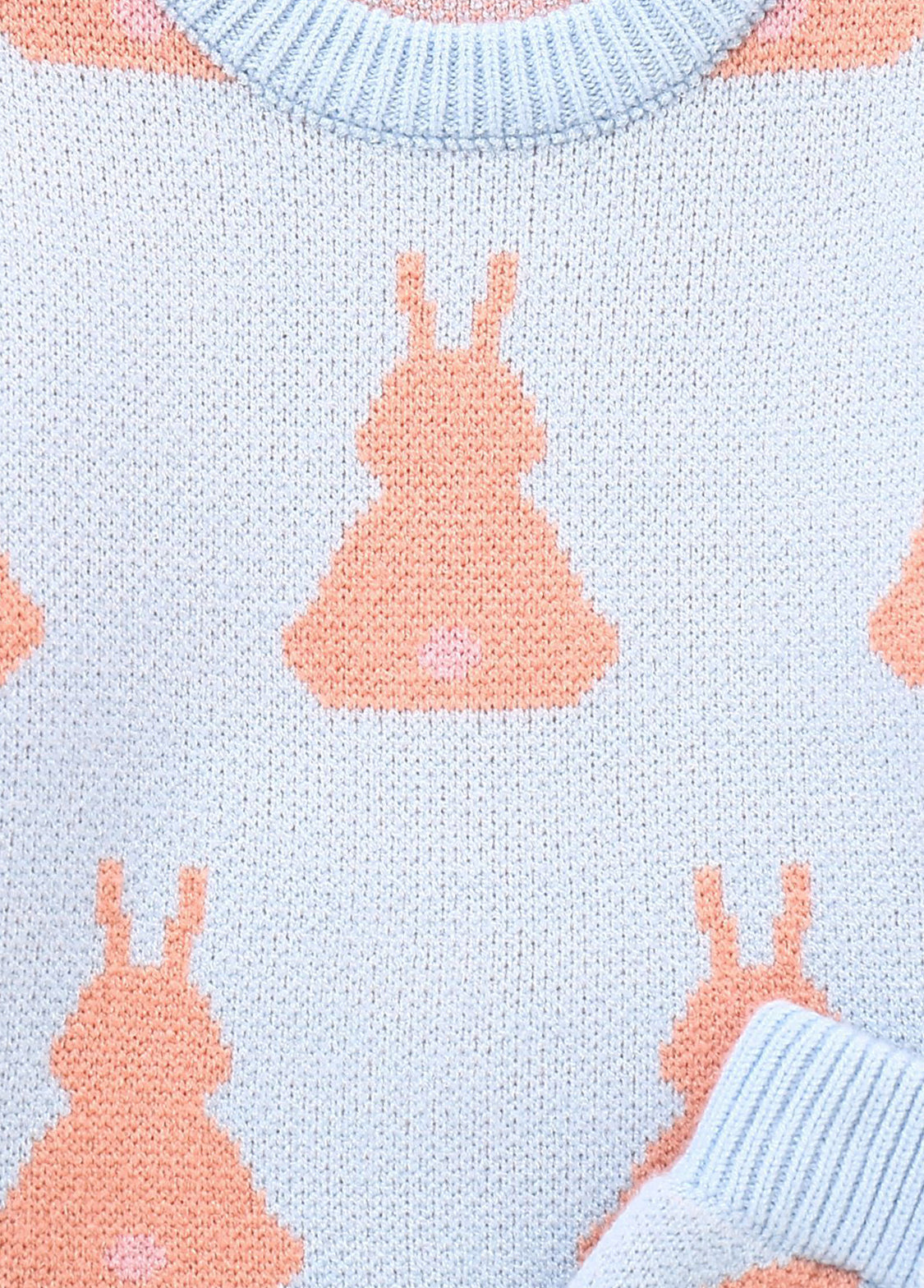 Girls Cute Bunny Jacquard Short-sleeved Sweater And Shorts Set